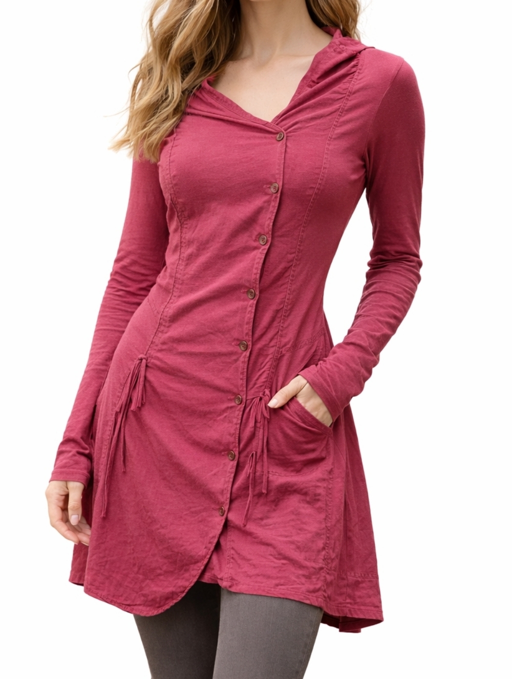 Prairie Underground Cinch Asymmetric Button Front Shawl Collar Tunic/Dress Small